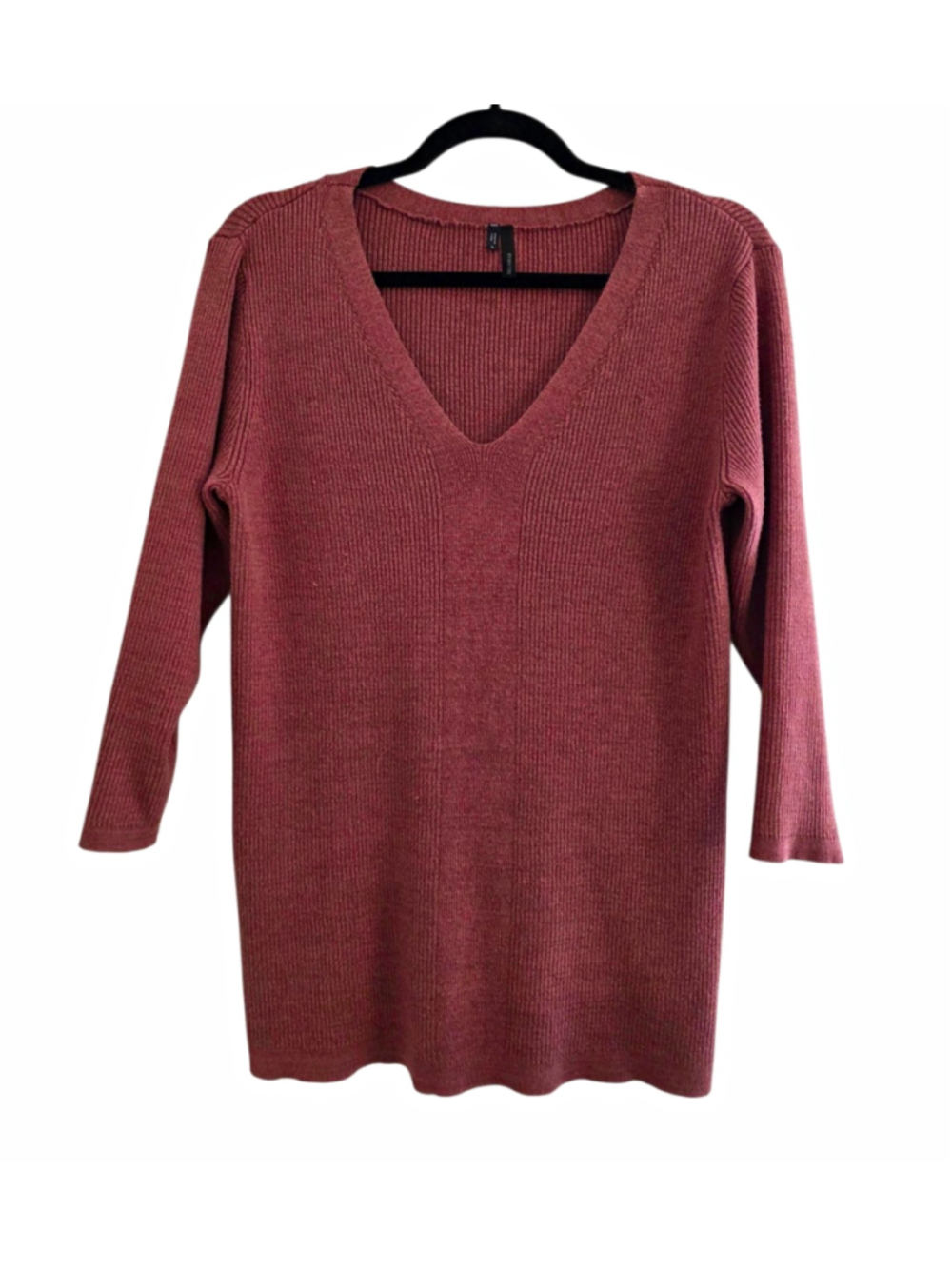 maurices Women's Sweater Pink Ribbed Knit V-Neck 3/4 Sleeve Size L